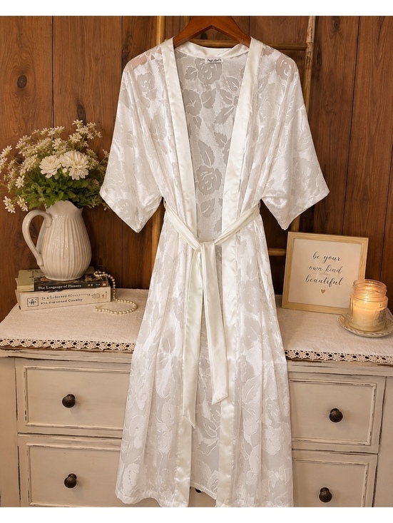 Other - Vintage Lucie Ann Robe Medium Ivory Floral Jacquard Satin Trim Made In USA NWT